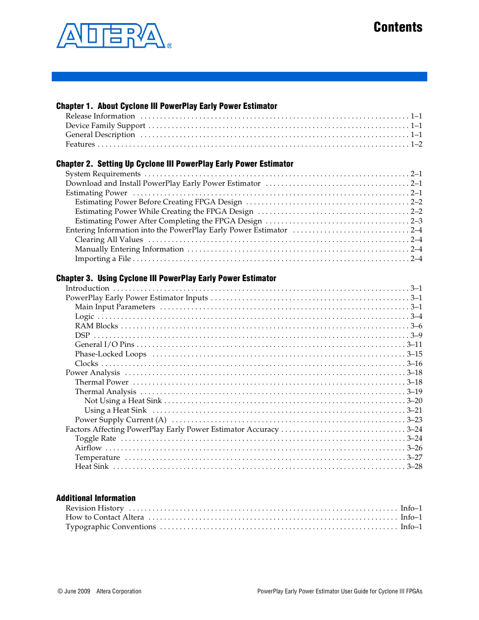 Altera PowerPlay Early Power Estimator User Manual | Page 3 / 42