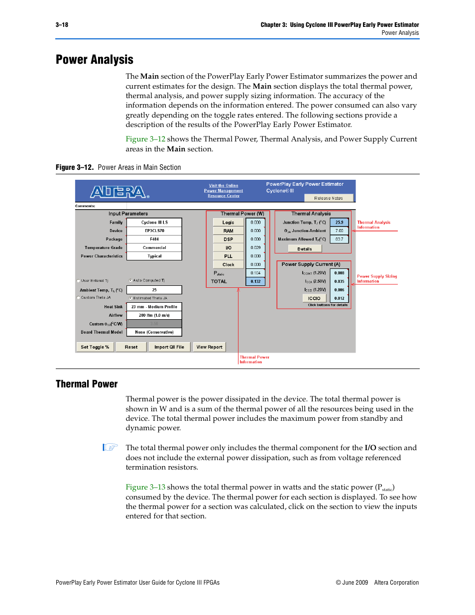 Power analysis, Thermal power, Power analysis –18 | Thermal power –18 | Altera PowerPlay Early Power Estimator User Manual | Page 30 / 42
