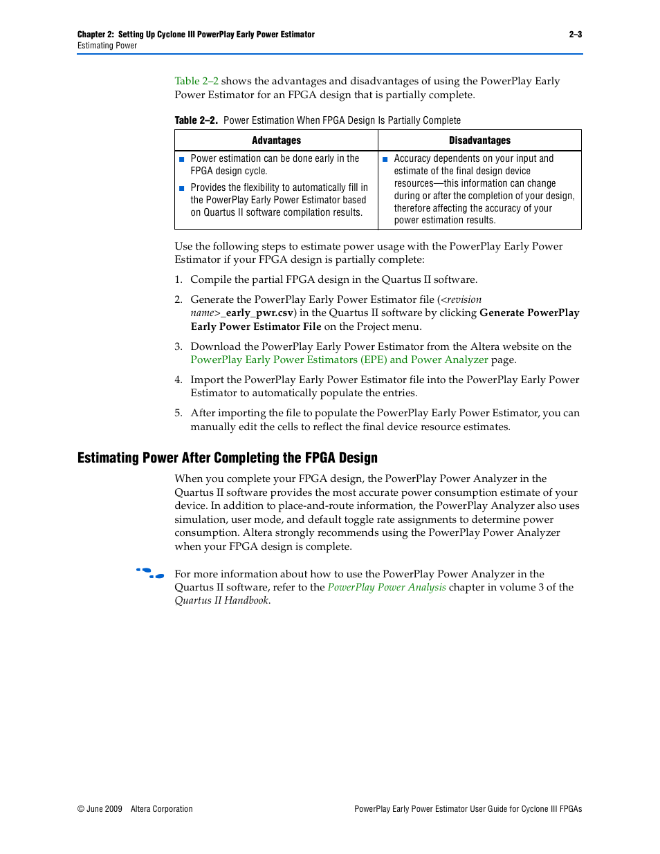 Estimating power after completing the fpga design | Altera PowerPlay Early Power Estimator User Manual | Page 9 / 42