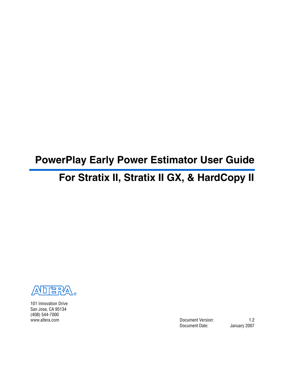 Altera PowerPlay Early Power Estimator User Manual | 67 pages