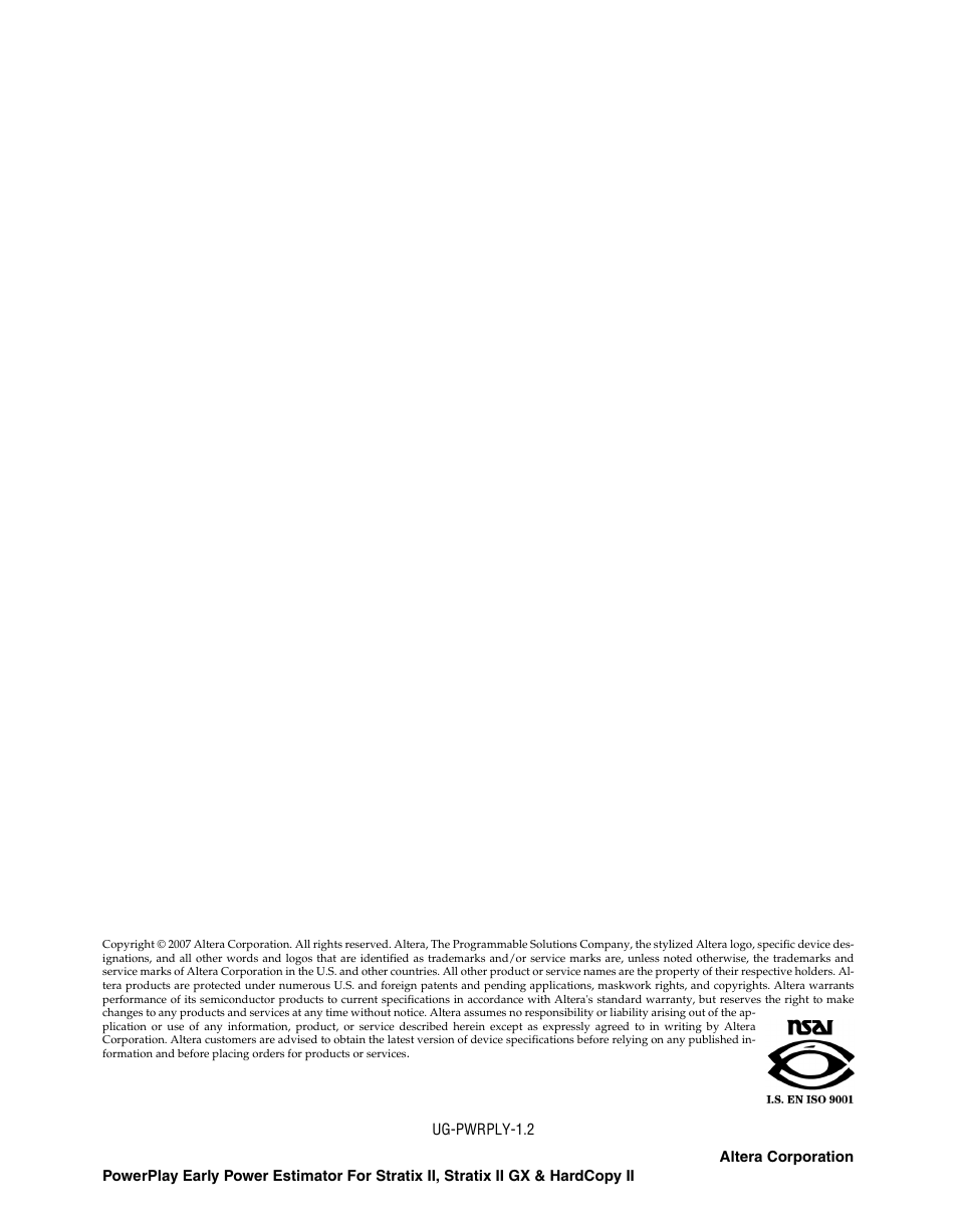Altera PowerPlay Early Power Estimator User Manual | Page 2 / 67