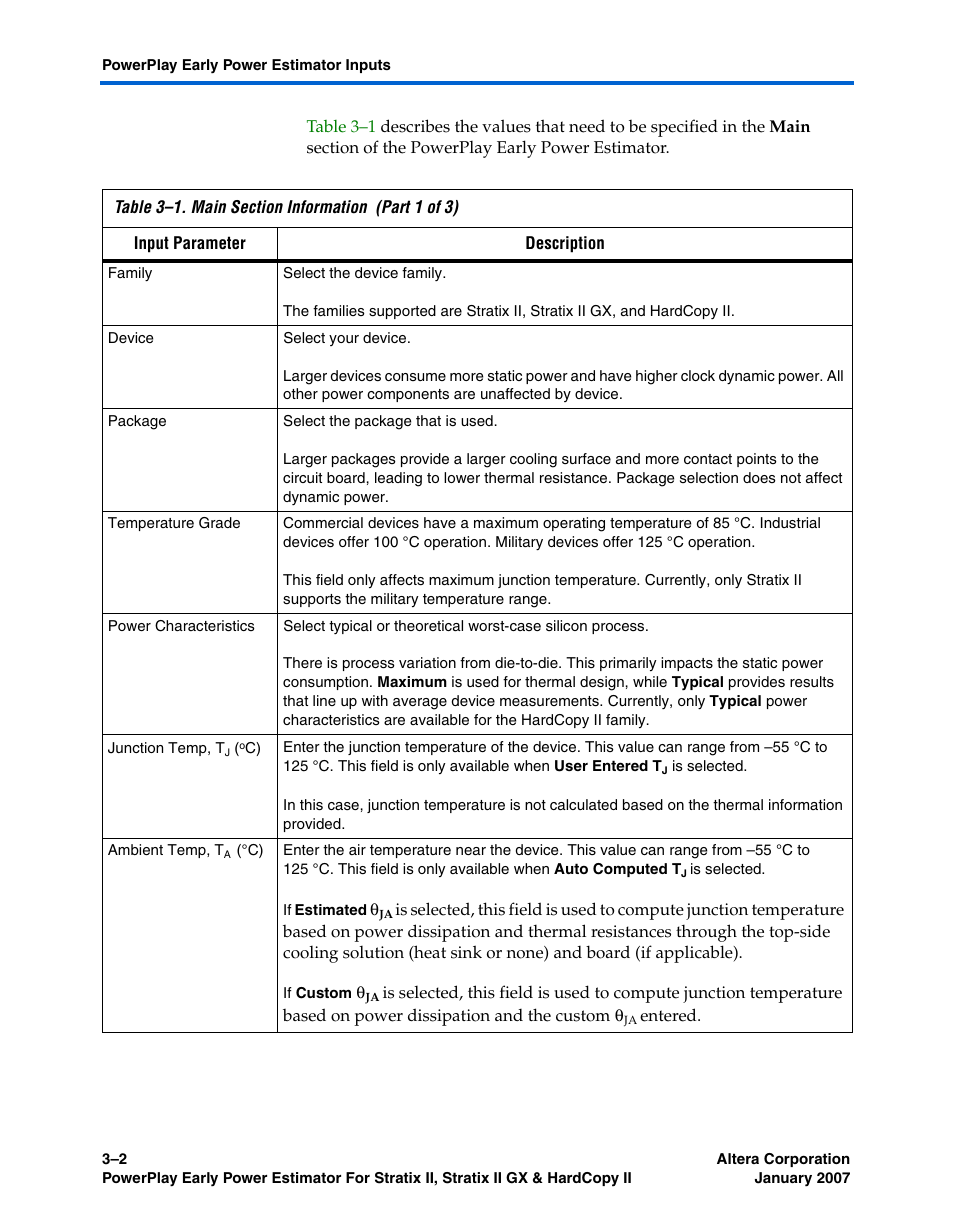 Table 3–1 | Altera PowerPlay Early Power Estimator User Manual | Page 20 / 67