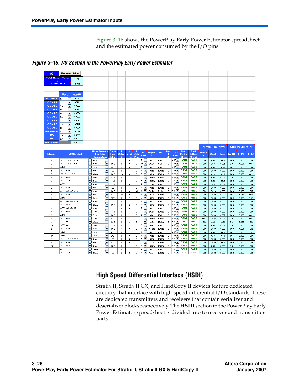 High speed differential interface (hsdi) | Altera PowerPlay Early Power Estimator User Manual | Page 44 / 67