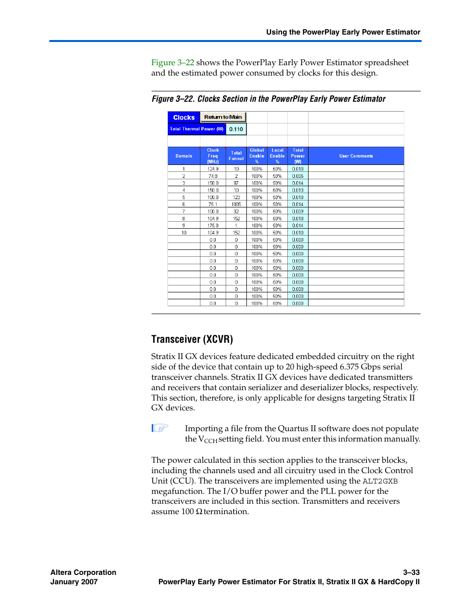Transceiver (xcvr) | Altera PowerPlay Early Power Estimator User Manual | Page 51 / 67