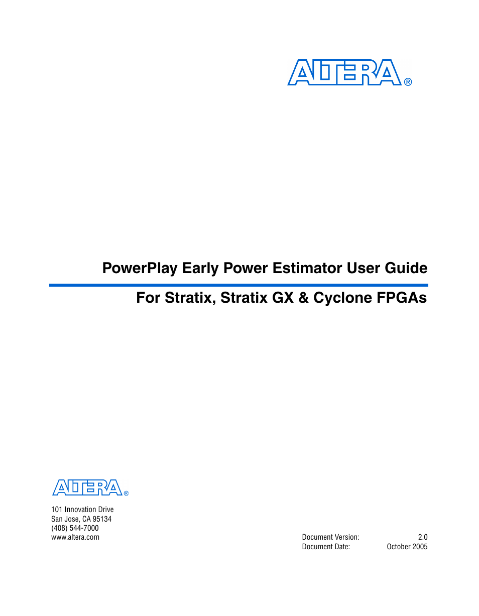 Altera PowerPlay Early Power Estimator User Manual | 40 pages