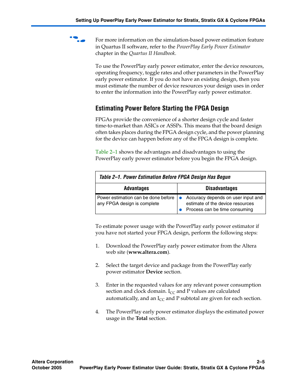 Estimating power before starting the fpga design | Altera PowerPlay Early Power Estimator User Manual | Page 13 / 40