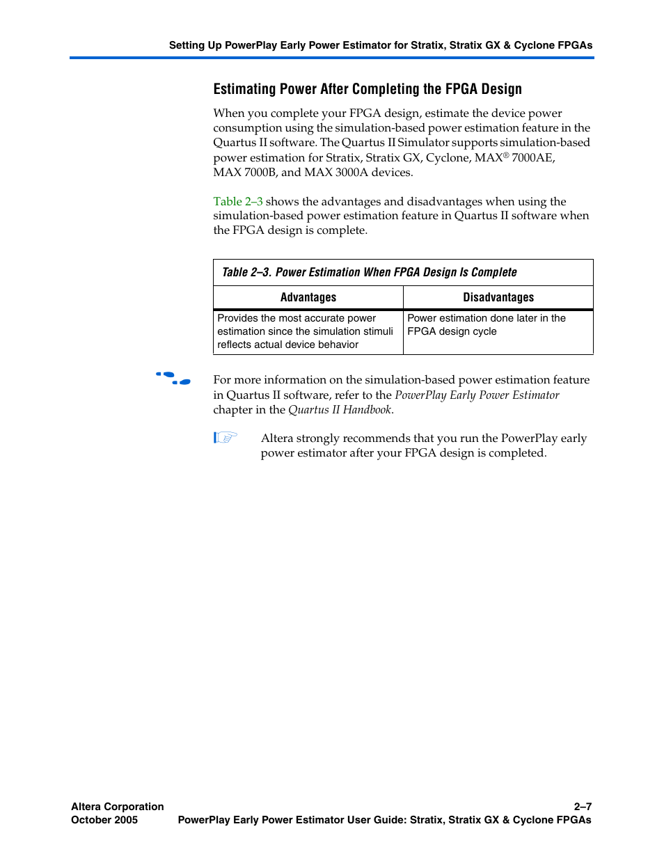 Estimating power after completing the fpga design | Altera PowerPlay Early Power Estimator User Manual | Page 15 / 40
