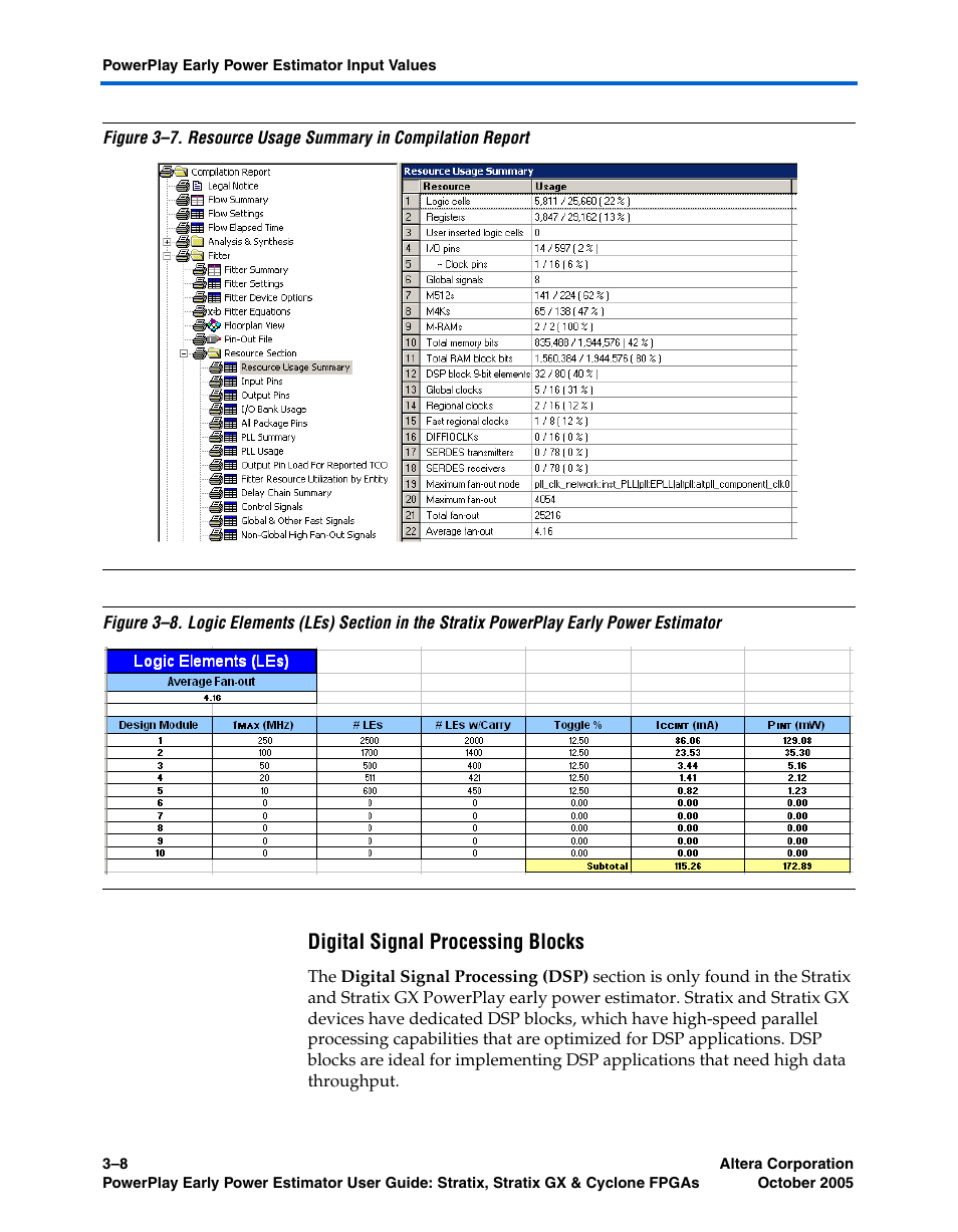 Digital signal processing blocks, Figure 3–7, Figure 3–8 | Altera PowerPlay Early Power Estimator User Manual | Page 24 / 40