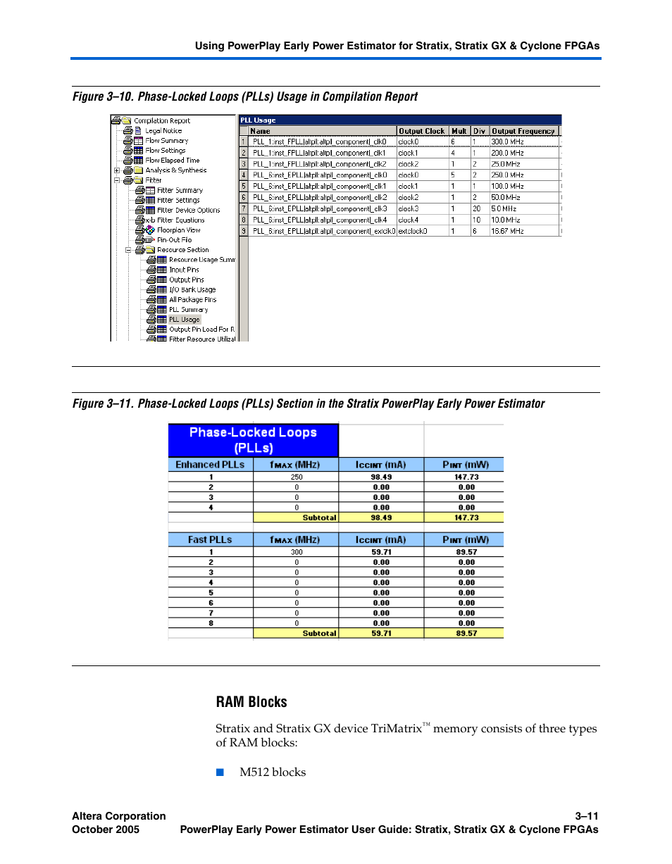 Ram blocks, Figure 3–10, Shows | Figure 3–11 | Altera PowerPlay Early Power Estimator User Manual | Page 27 / 40