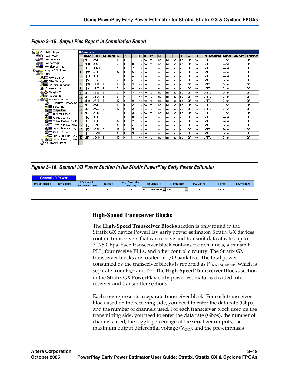 High-speed transceiver blocks, Figure 3–15, Figure 3–16 | Altera PowerPlay Early Power Estimator User Manual | Page 35 / 40