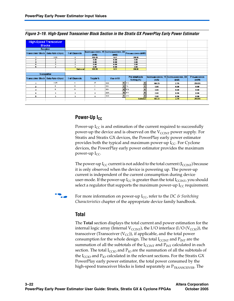 Power-up icc, Total, Power-up i | Altera PowerPlay Early Power Estimator User Manual | Page 38 / 40