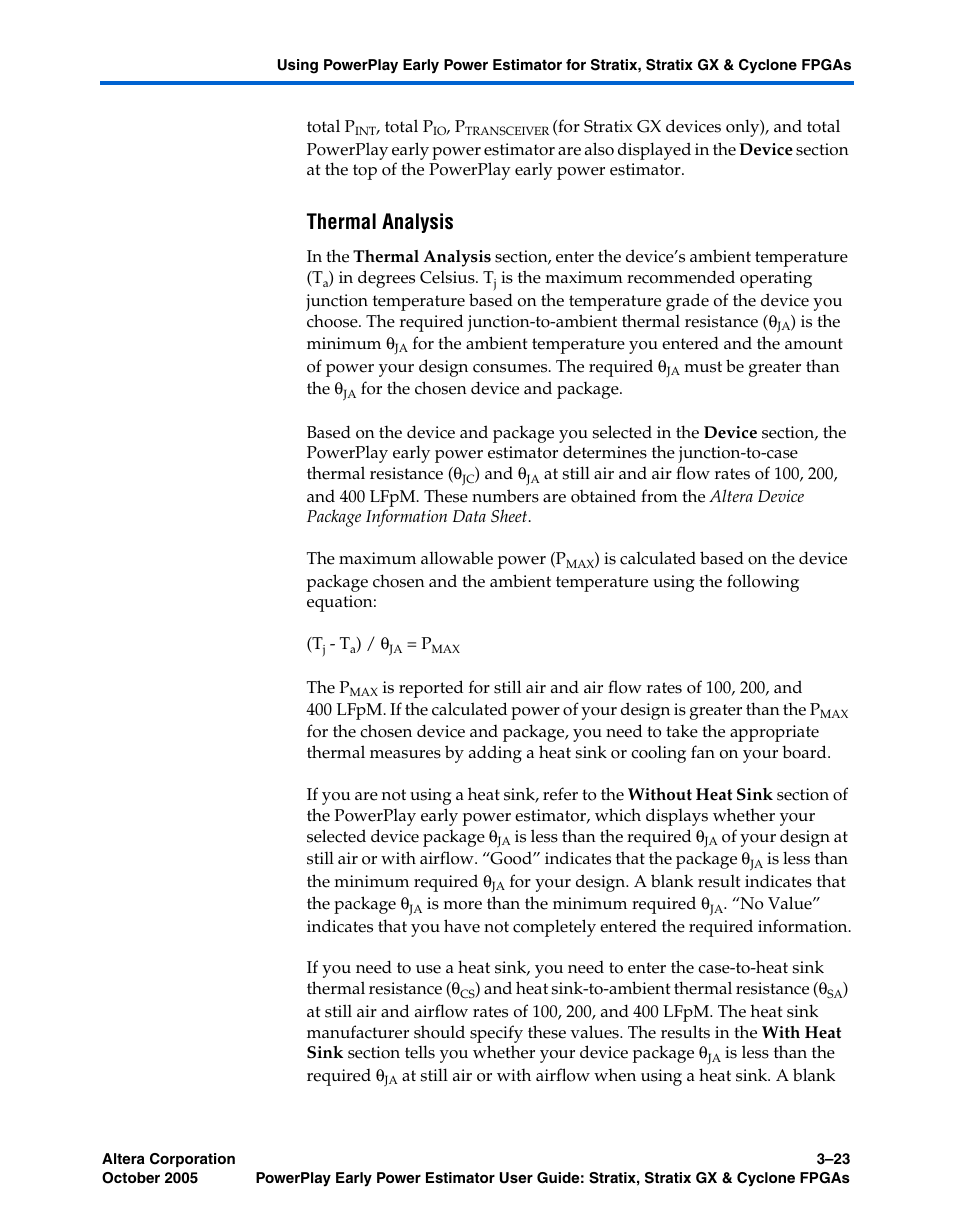 Thermal analysis | Altera PowerPlay Early Power Estimator User Manual | Page 39 / 40