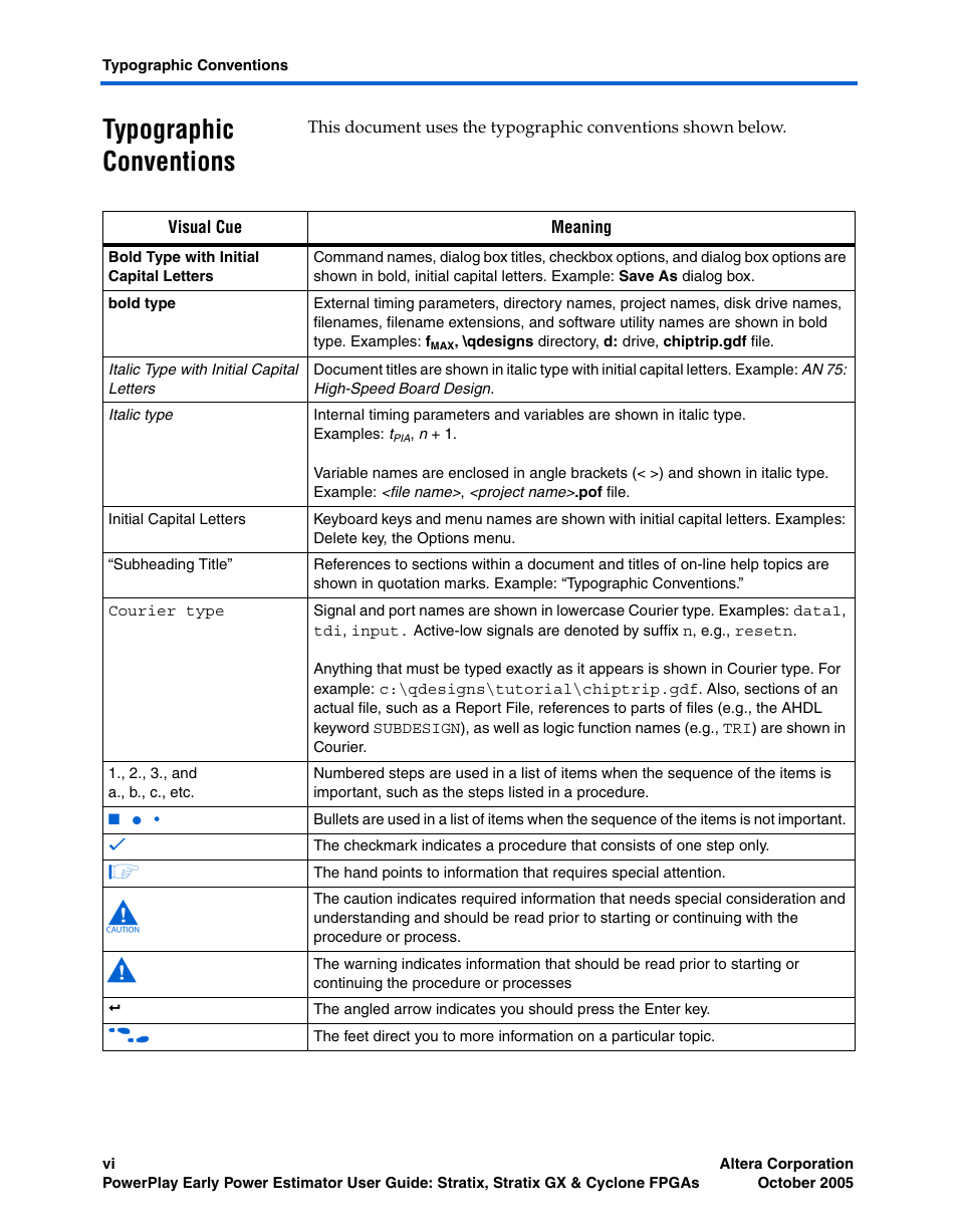 Typographic conventions | Altera PowerPlay Early Power Estimator User Manual | Page 6 / 40