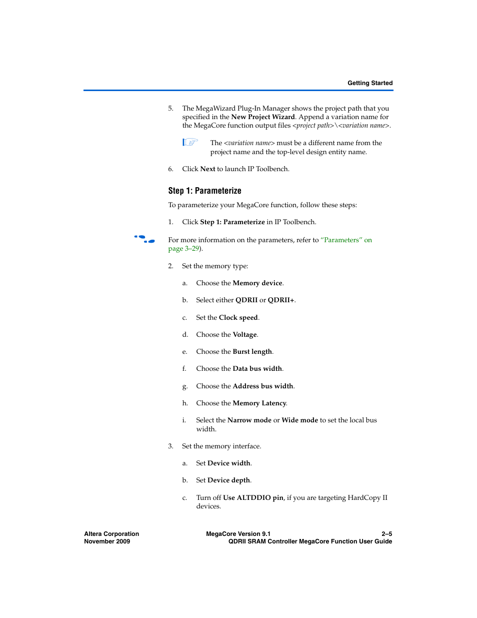 Step 1: parameterize | Altera QDRII SRAM Controller MegaCore Function User Manual | Page 15 / 68