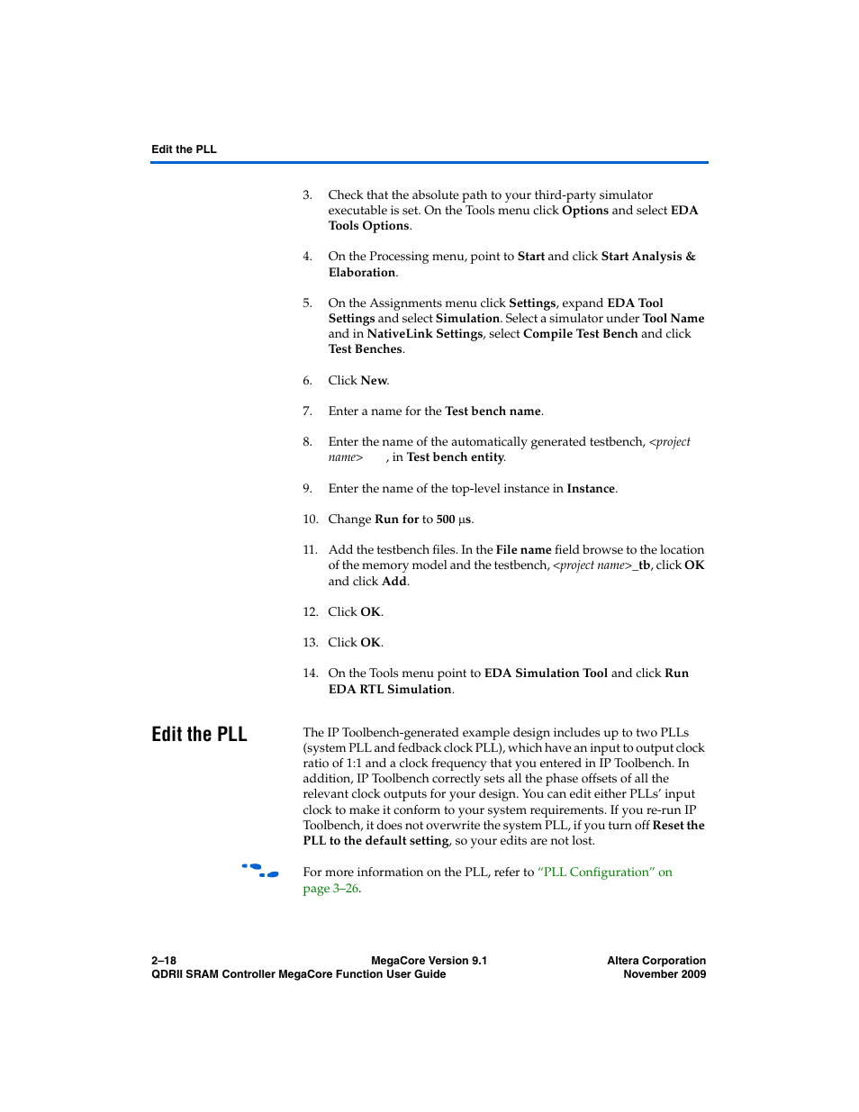 Edit the pll, Edit the pll –18 | Altera QDRII SRAM Controller MegaCore Function User Manual | Page 28 / 68