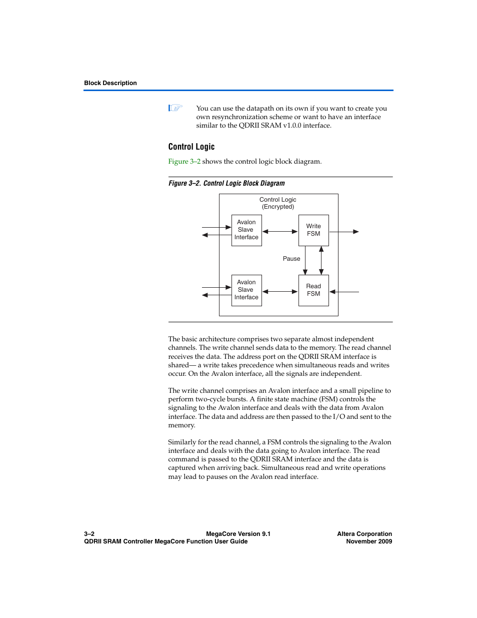 Control logic | Altera QDRII SRAM Controller MegaCore Function User Manual | Page 34 / 68