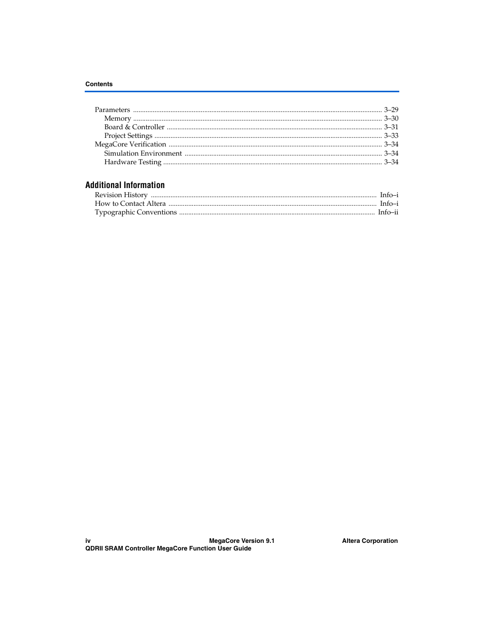 Additional information | Altera QDRII SRAM Controller MegaCore Function User Manual | Page 4 / 68