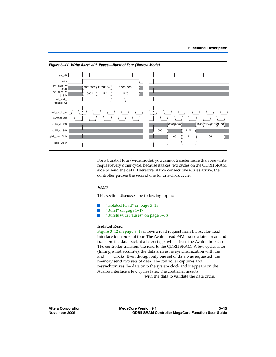 Reads, Isolated read | Altera QDRII SRAM Controller MegaCore Function User Manual | Page 47 / 68