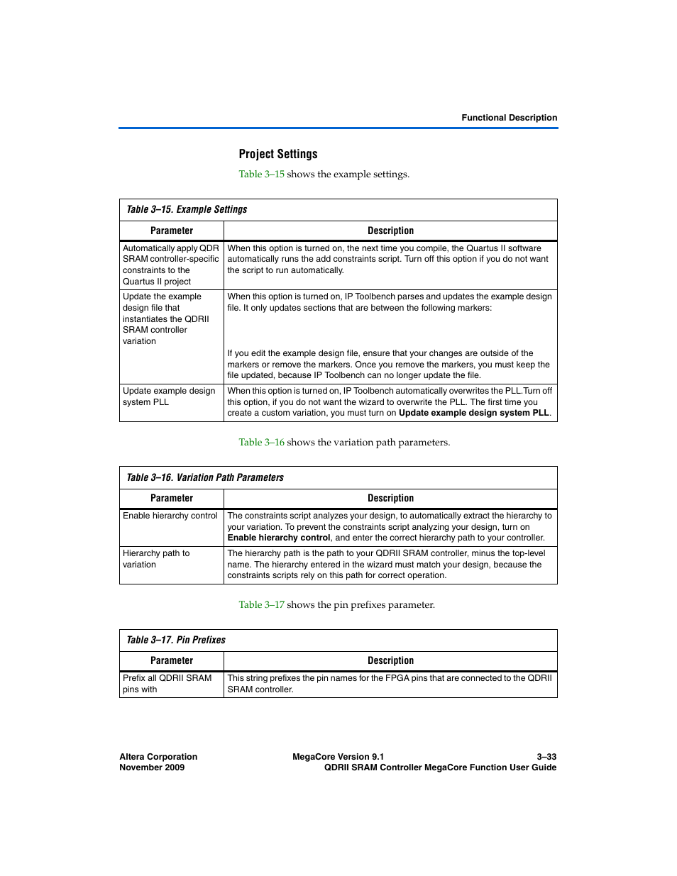 Project settings | Altera QDRII SRAM Controller MegaCore Function User Manual | Page 65 / 68