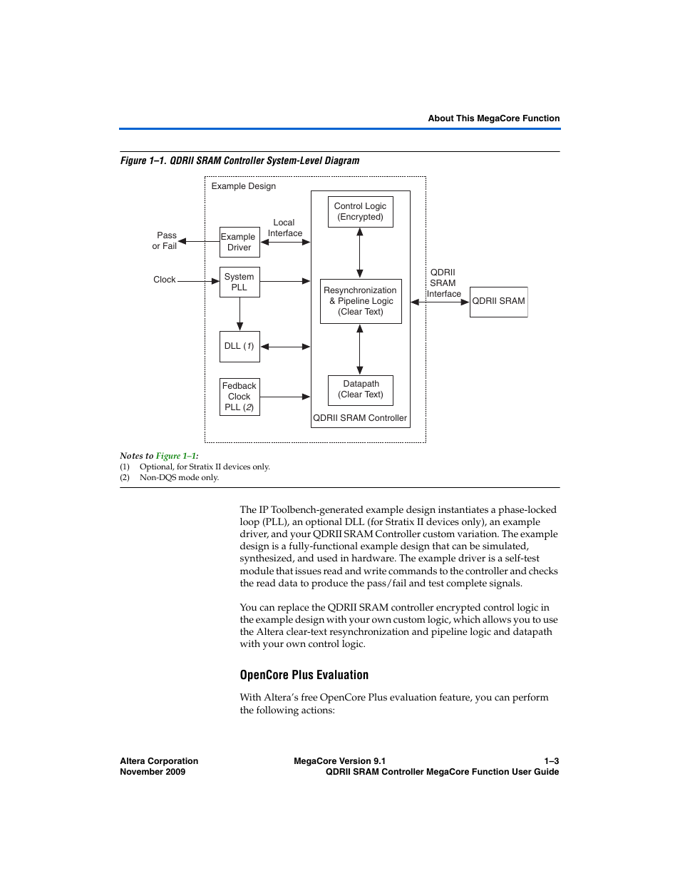 Opencore plus evaluation, Figure 1–1 | Altera QDRII SRAM Controller MegaCore Function User Manual | Page 7 / 68