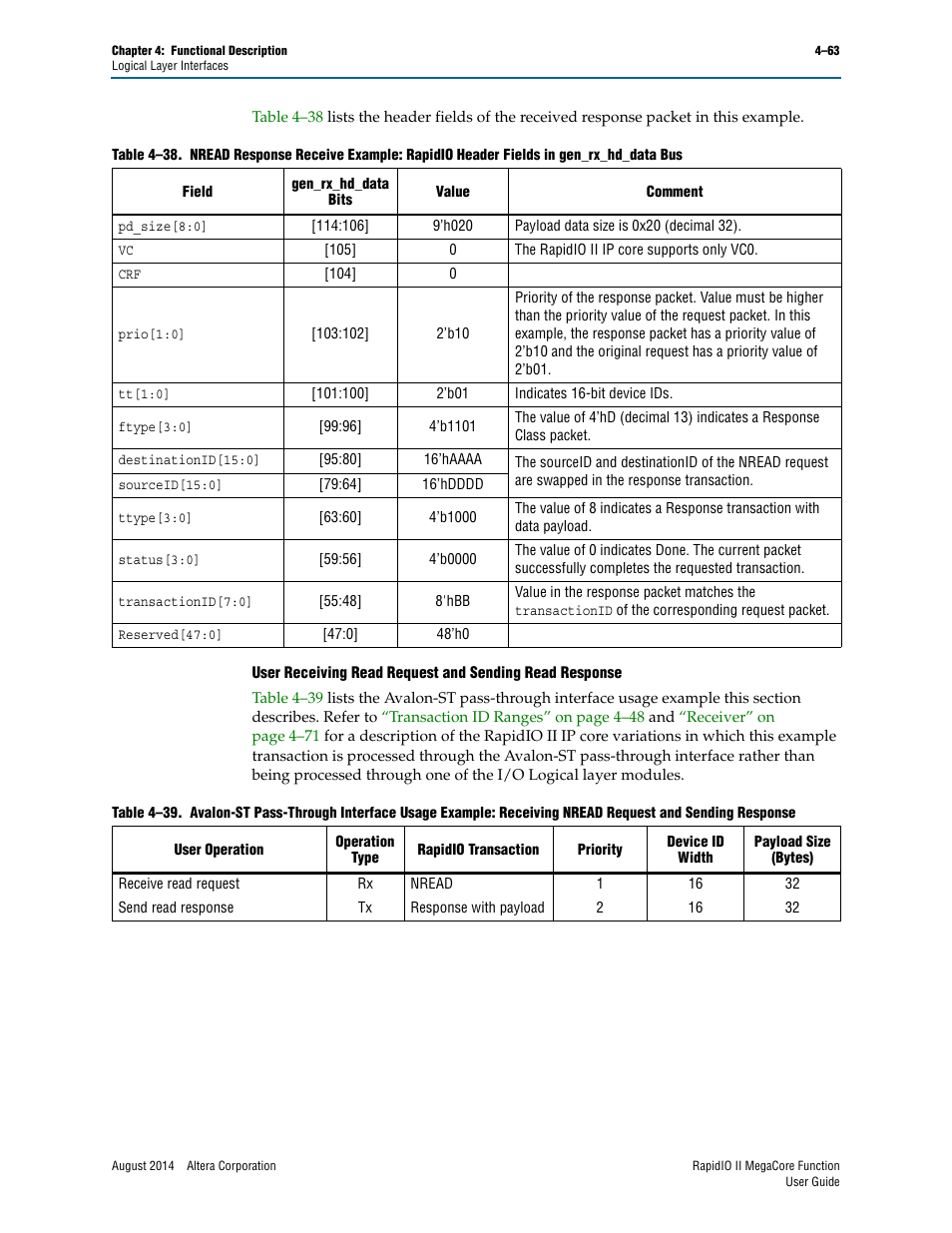 Altera RapidIO II MegaCore Function User Manual | Page 105 / 218