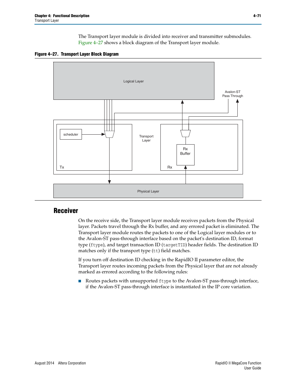 Receiver, Receiver –71, For a description of | Receiver” on | Altera RapidIO II MegaCore Function User Manual | Page 113 / 218