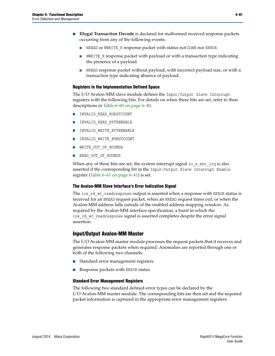 Input/output avalon-mm master, Input/output avalon-mm master –81 | Altera RapidIO II MegaCore Function User Manual | Page 123 / 218