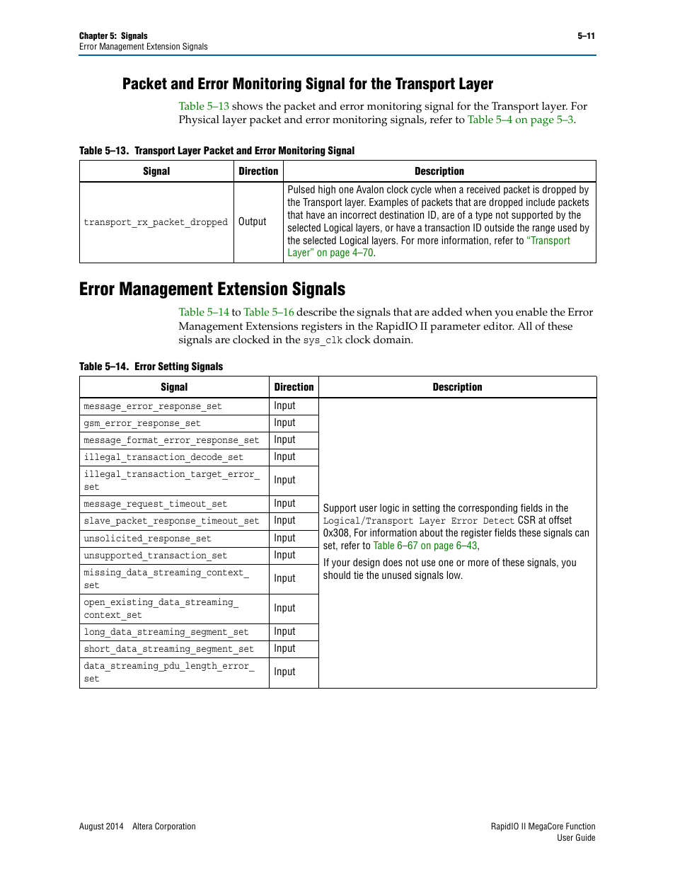Error management extension signals, Error management extension signals –11 | Altera RapidIO II MegaCore Function User Manual | Page 135 / 218