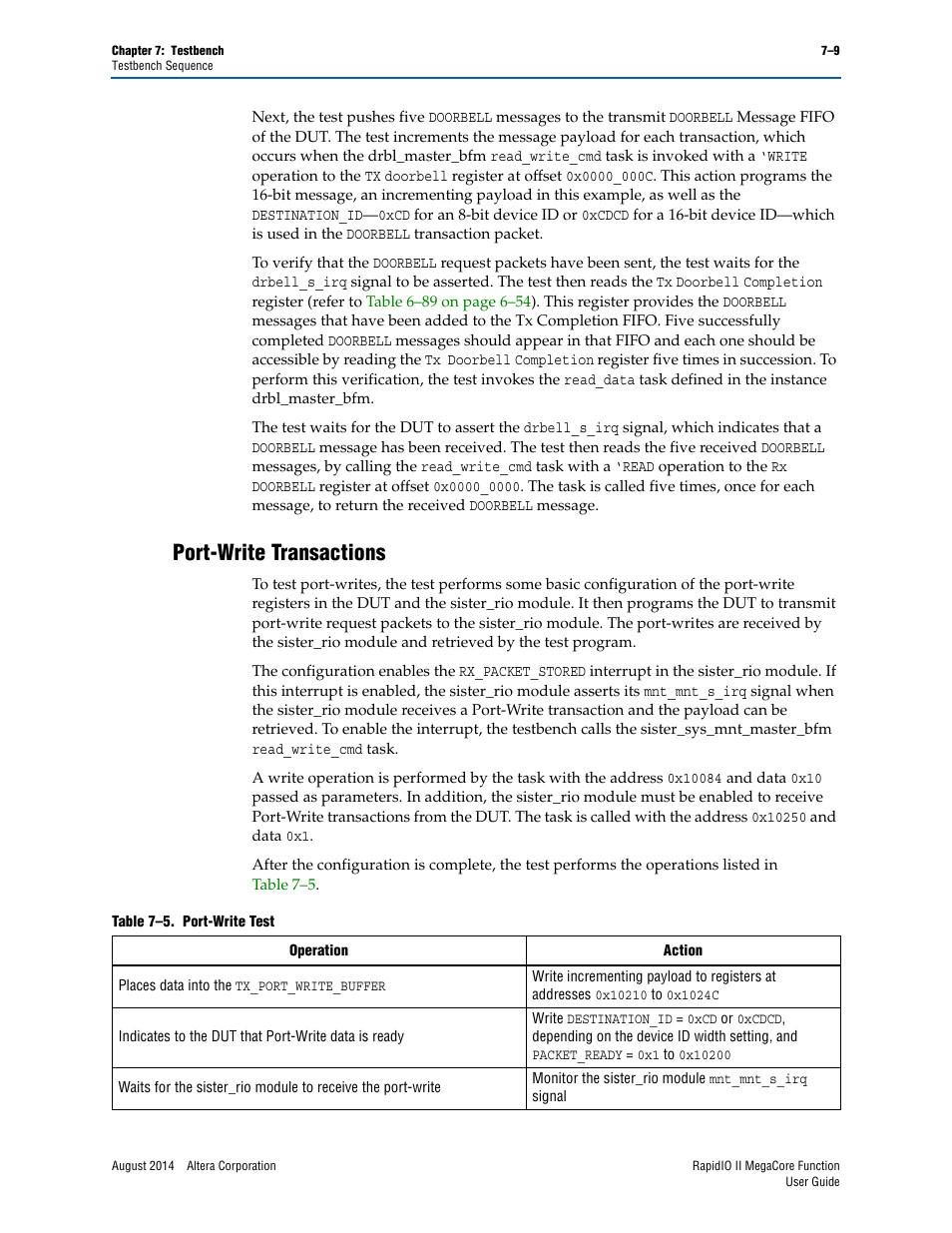 Port-write transactions, Port-write transactions –9 | Altera RapidIO II MegaCore Function User Manual | Page 203 / 218