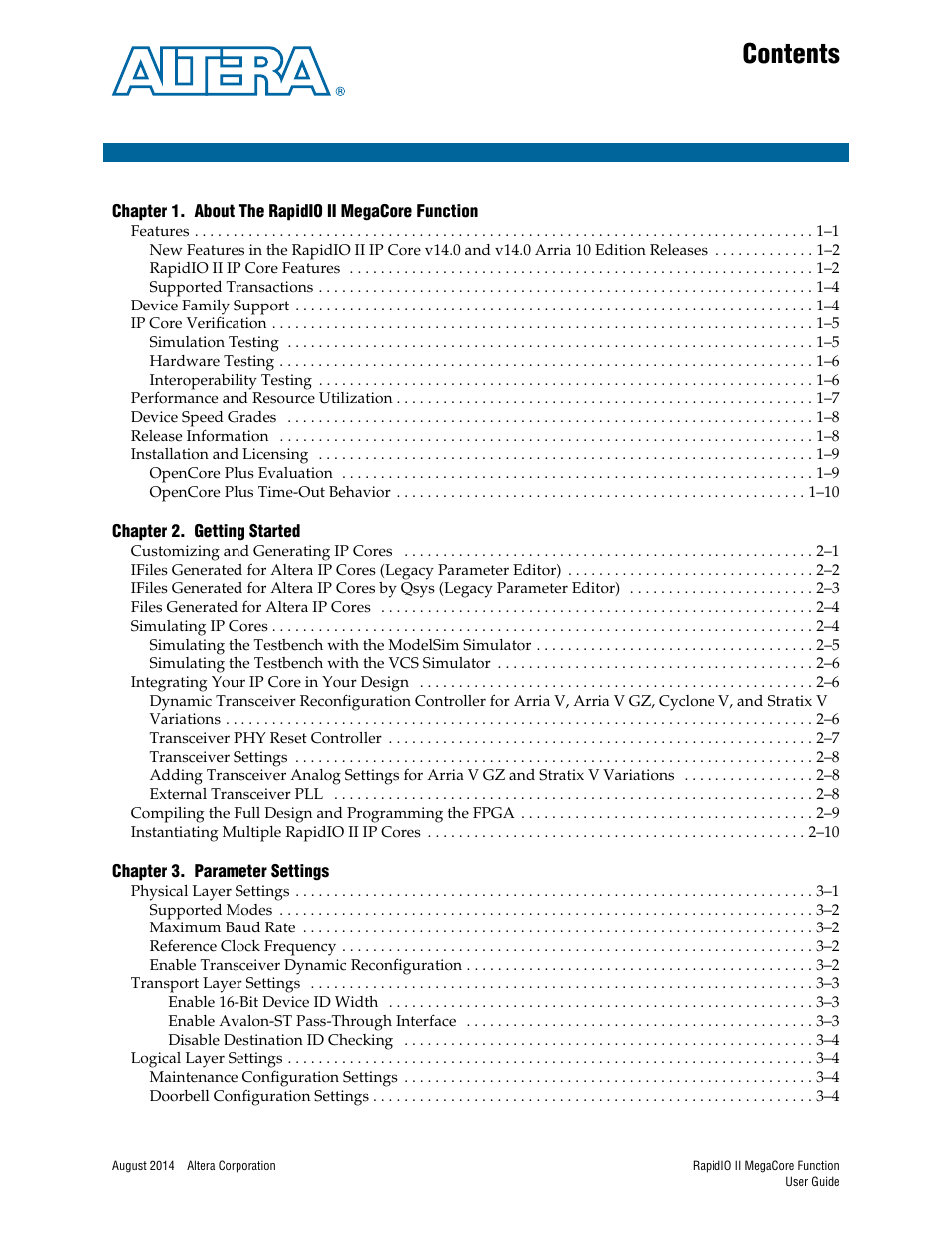 Altera RapidIO II MegaCore Function User Manual | Page 3 / 218