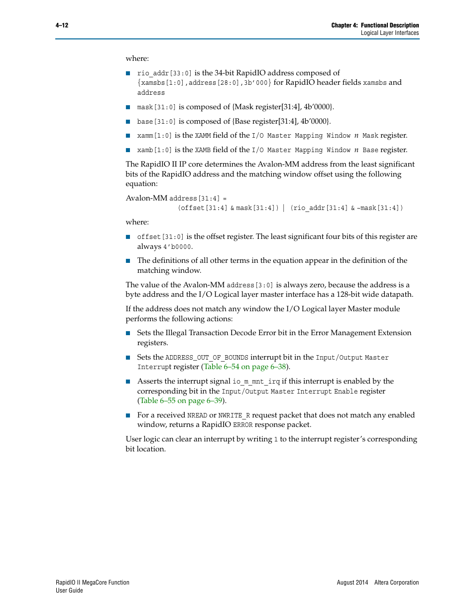 Altera RapidIO II MegaCore Function User Manual | Page 54 / 218