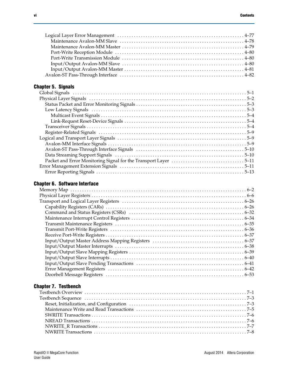 Altera RapidIO II MegaCore Function User Manual | Page 6 / 218