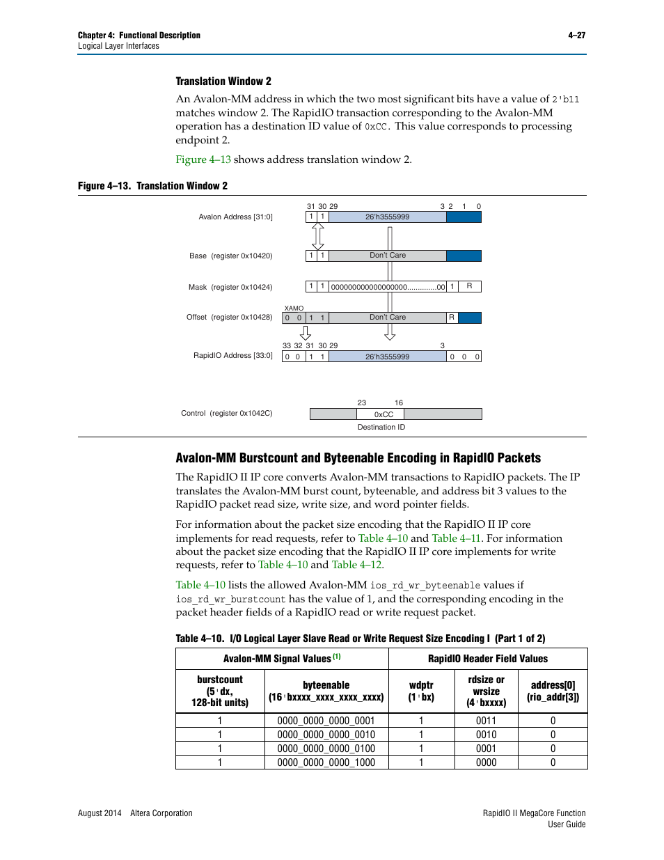 Avalon-mm | Altera RapidIO II MegaCore Function User Manual | Page 69 / 218