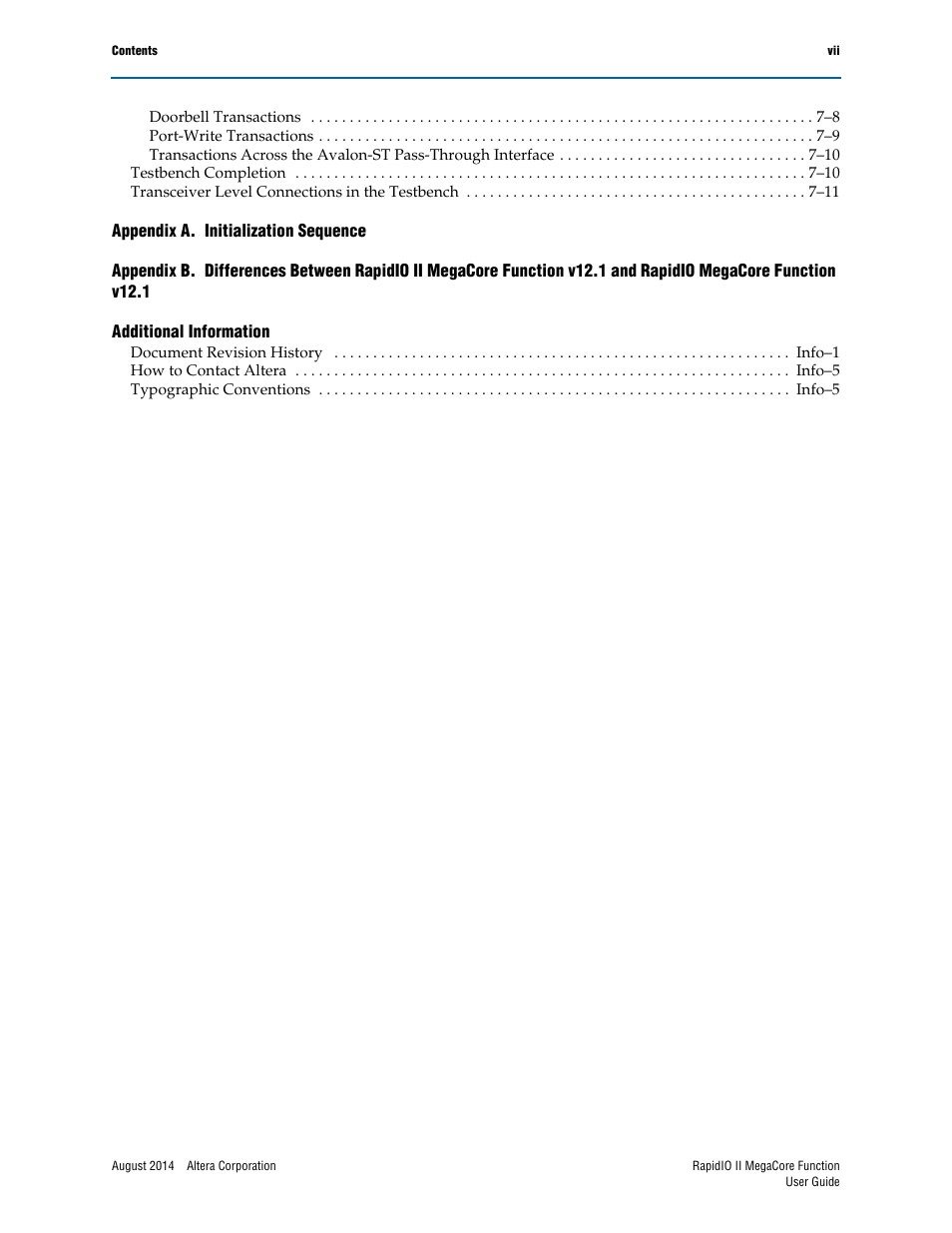 Altera RapidIO II MegaCore Function User Manual | Page 7 / 218