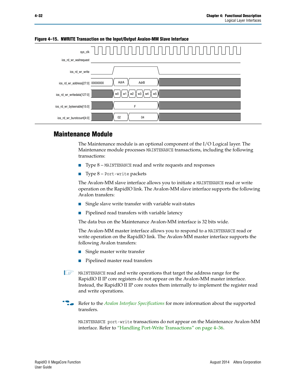 Maintenance module, Maintenance module –32, Figure 4–15 | Altera RapidIO II MegaCore Function User Manual | Page 74 / 218