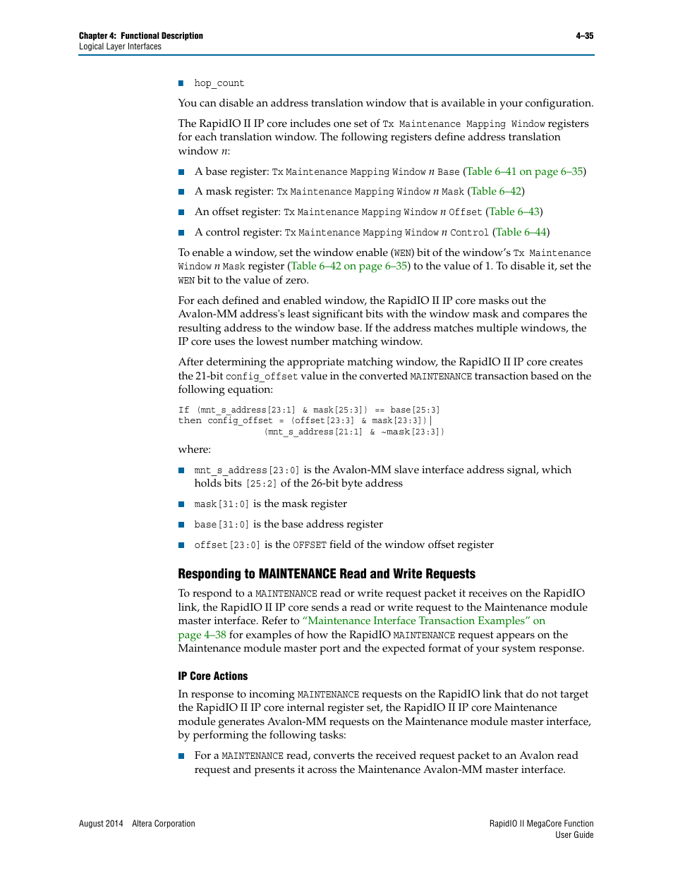 Responding to maintenance read and write requests | Altera RapidIO II MegaCore Function User Manual | Page 77 / 218