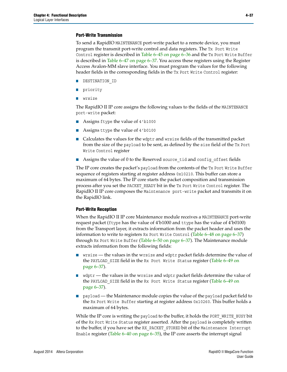Altera RapidIO II MegaCore Function User Manual | Page 79 / 218
