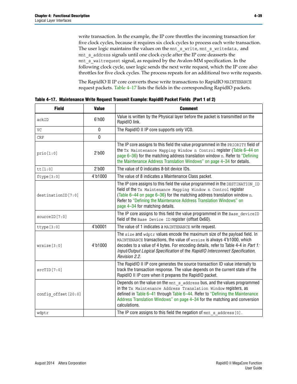 Altera RapidIO II MegaCore Function User Manual | Page 81 / 218