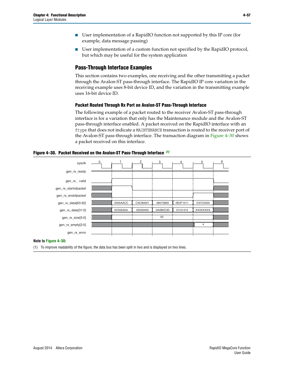 Pass-through interface examples, Pass-through interface examples –57 | Altera RapidIO MegaCore Function User Manual | Page 103 / 198