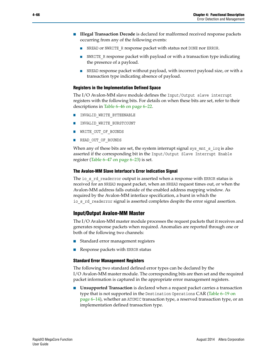 Input/output avalon-mm master, Input/output avalon-mm master –66 | Altera RapidIO MegaCore Function User Manual | Page 112 / 198