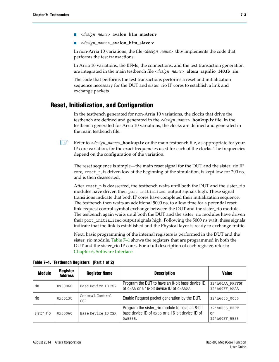 Reset, initialization, and configuration, Reset, initialization, and configuration –3 | Altera RapidIO MegaCore Function User Manual | Page 165 / 198