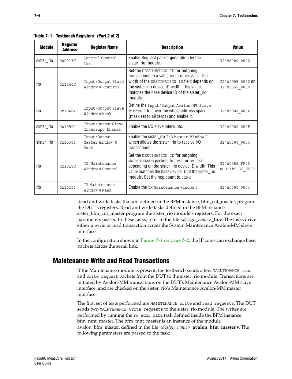 Maintenance write and read transactions, Maintenance write and read transactions –4 | Altera RapidIO MegaCore Function User Manual | Page 166 / 198