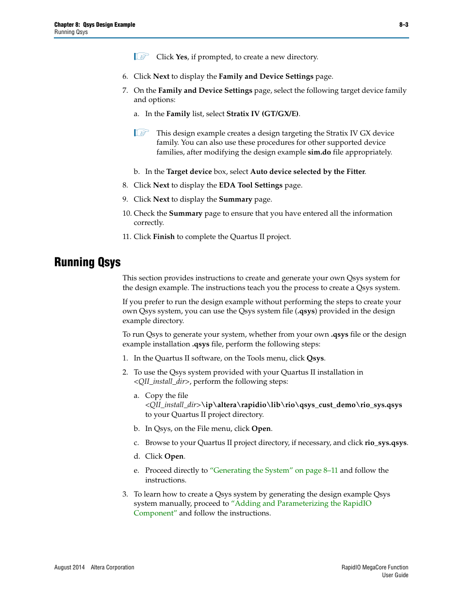 Running qsys, Running qsys –3 | Altera RapidIO MegaCore Function User Manual | Page 177 / 198