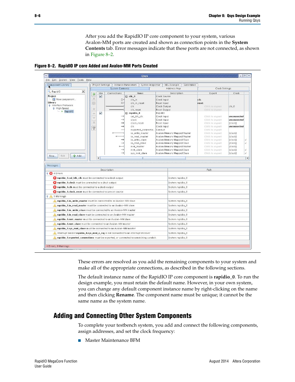 Adding and connecting other system components, Adding and connecting other system components –6 | Altera RapidIO MegaCore Function User Manual | Page 180 / 198