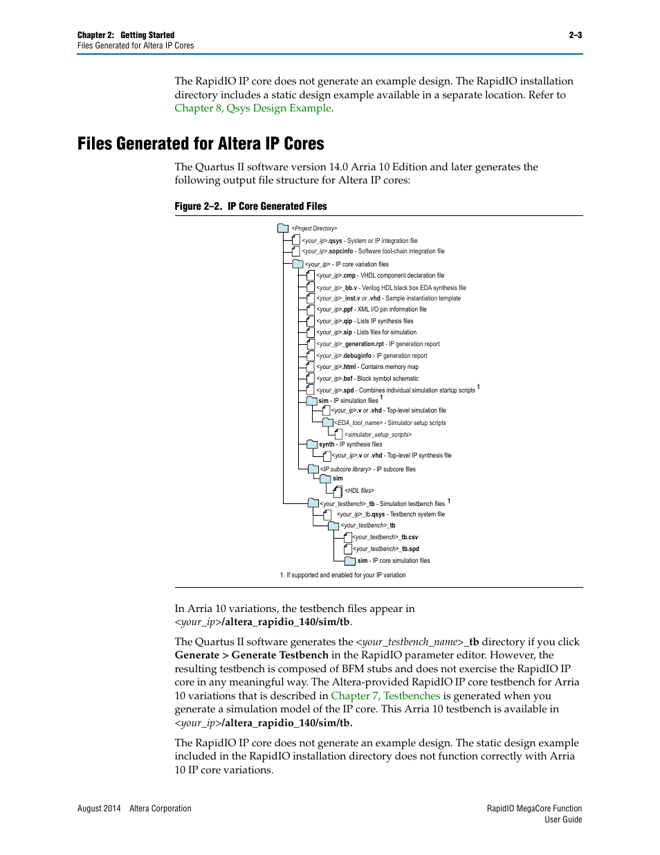 Files generated for altera ip cores, Files generated for altera ip cores –3 | Altera RapidIO MegaCore Function User Manual | Page 25 / 198