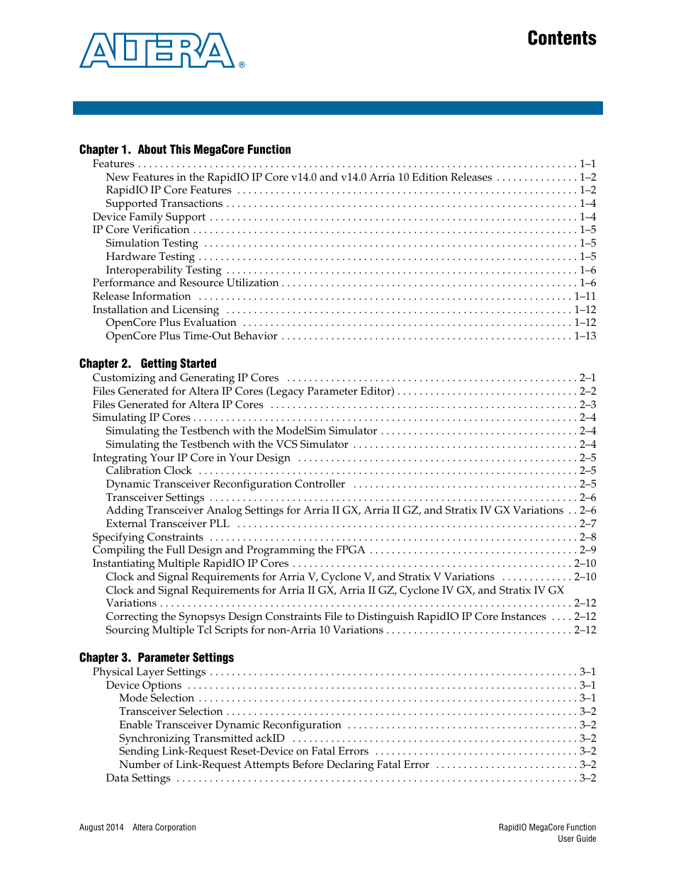 Altera RapidIO MegaCore Function User Manual | Page 3 / 198