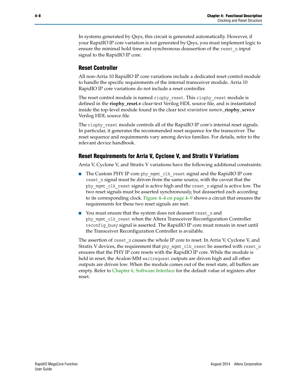 Reset controller | Altera RapidIO MegaCore Function User Manual | Page 54 / 198