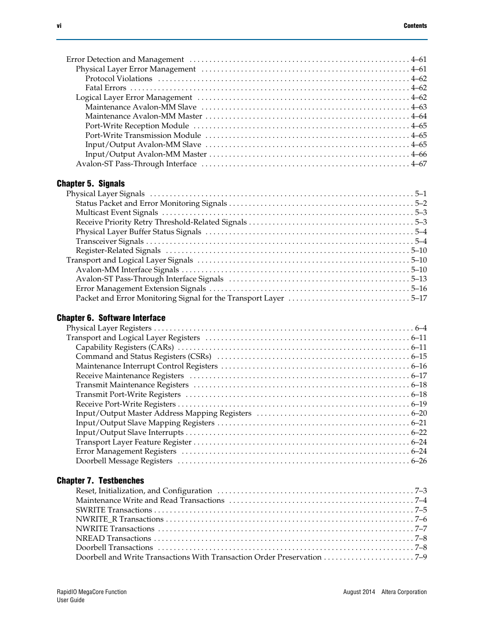 Altera RapidIO MegaCore Function User Manual | Page 6 / 198