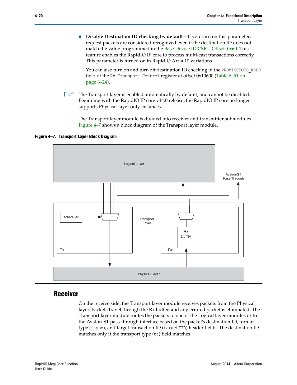 Receiver, Receiver –20 | Altera RapidIO MegaCore Function User Manual | Page 66 / 198