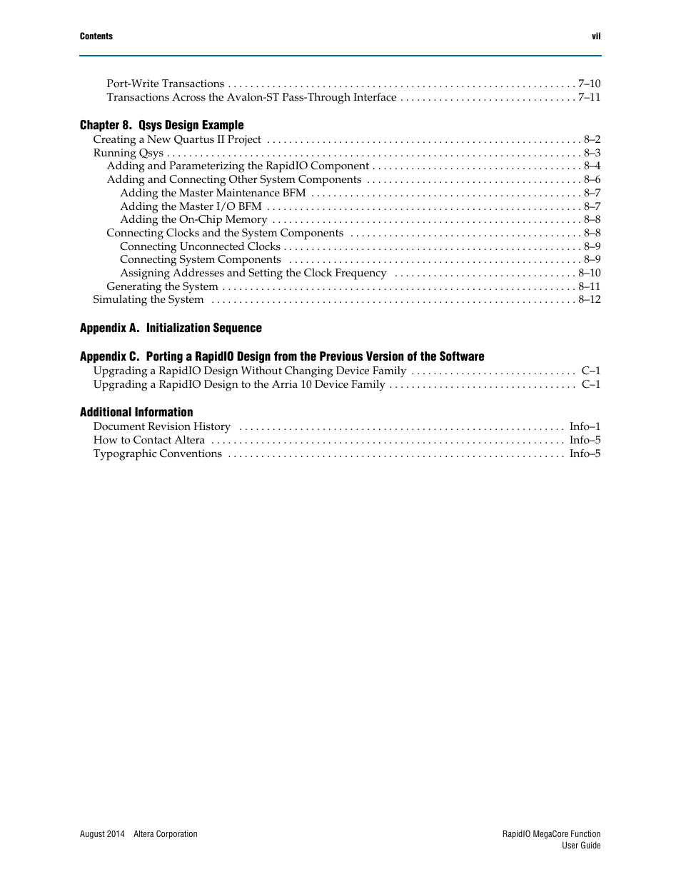 Altera RapidIO MegaCore Function User Manual | Page 7 / 198